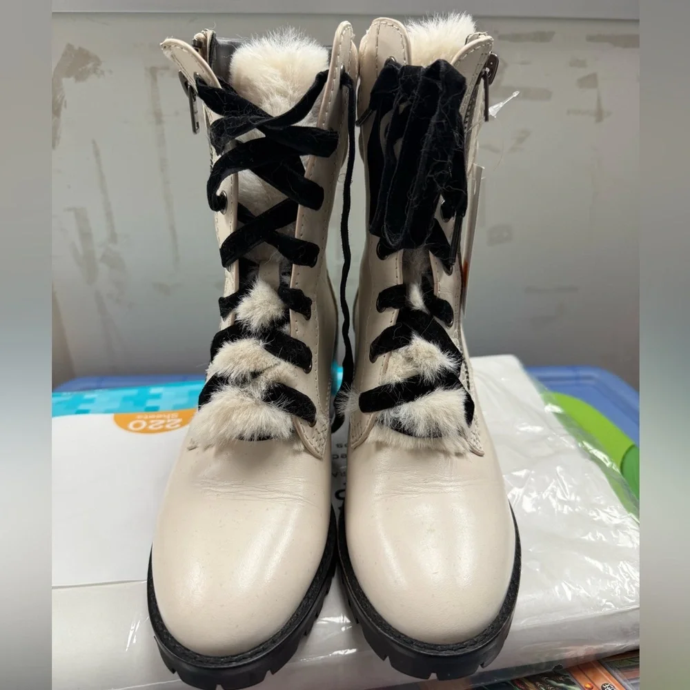 Coach Ivory Lace-Up Boots with Black Accents